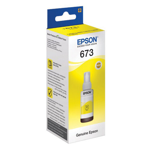 Чернила EPSON 673 T6734 для СНПЧ Epson L800/L805/L810/L850/L1800 желтые ОРИГИНАЛЬНЫЕ C13T67344A/498