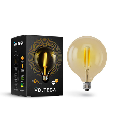 Лампа Voltega VG10-G125Gwarm8W Loft LED Globe 8W E27 DIM Стекло Тонирован.