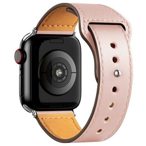 Кожаный ремешок для Apple Watch series 3 4 5 6 7 8 9 SE, в корпусах 42, 44, 45, 49. Розовый / Pink Root Habitant
