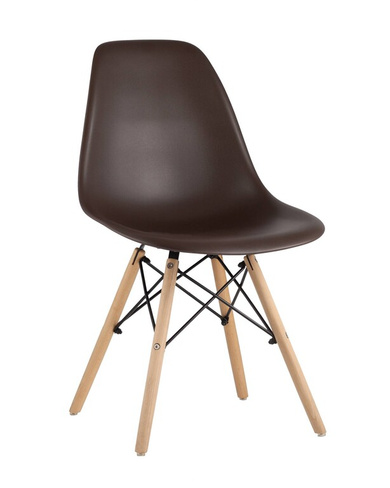 Стул Eames DSW коричневый x4 Комплект из четырех стульев Stool Group DSW коричневый пластик каркас из металла ножки нату