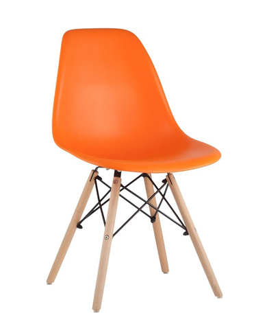 Стул Eames DSW оранжевый x4 Комплект из четырех стульев Stool Group DSW оранжевый пластик каркас из металла ножки натура