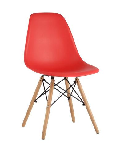Стул Eames DSW красный x4 Комплект из четырех стульев Stool Group DSW красный пластик каркас из металла ножки натуральны