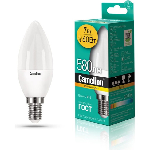 Электрическая лампа светодиодная Camelion lEDRB/7-C35/830/E14