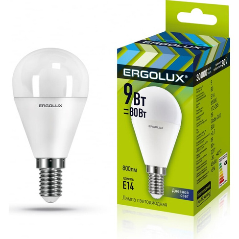 Электрическая светодиодная лампа Ergolux LED-G45-9W-E14-6K