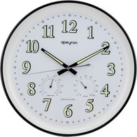 Круглые настенные часы Apeyron светящийся циферблат, термометр, гигрометр, черный, пластик, диаметр 34.1 см