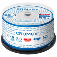 Диски CD-R CROMEX 700Mb 52x Cake Box (упаковка на шпиле), КОМПЛЕКТ 50 шт., 513772