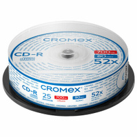 Диски CD-R CROMEX 700Mb 52x КОМПЛЕКТ Cake Box (упаковка на шпиле), КОМПЛЕКТ 25 шт., 513776