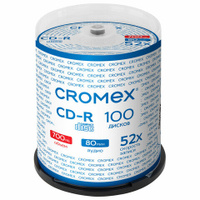 Диски CD-R CROMEX 700Mb 52x Cake Box (упаковка на шпиле), КОМПЛЕКТ 100 шт., 513778