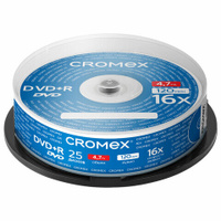 Диски DVD+R (плюс) CROMEX 4,7GB 16x Cake Box (упаковка на шпиле), КОМПЛЕКТ 25 шт., 513777