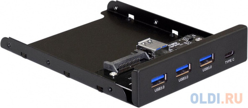 Exegate EX283579RUS Планка USB на переднюю панель ExeGate U3H-623, 3,5", 3*USB3.0+1*TypeC, черная, металл, подсоединение