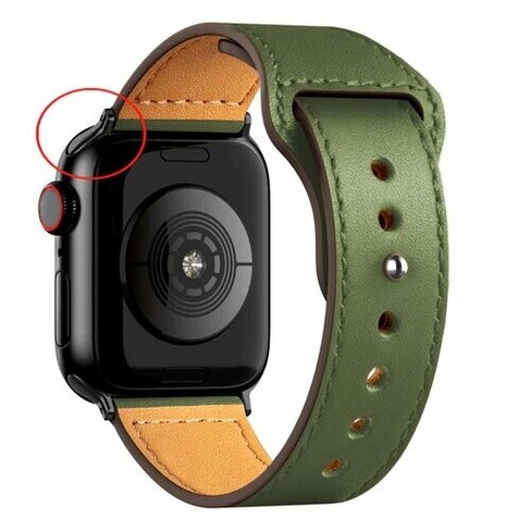 Кожаный ремешок для Apple Watch series 3 4 5 6 7 8 9 SE, в корпусах 42, 44, 45, 49. Хаки / Khaki BF (Черная Фурнитура) R