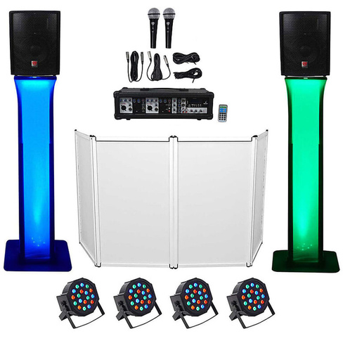 Пакет DJ 10-дюймовые динамики + Bluetooth-микшер + микрофоны + штатив + тотемные стойки + фасад + освещение Rockville RP