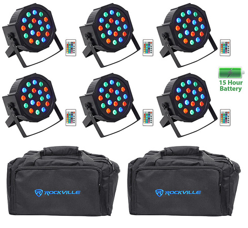 (6) Rockville BATTERY PAR 50 Аккумуляторные светодиодные прожекторы DMX DJ Wash Up + Пульты + Сумки (6) BATTERY PAR 50+(
