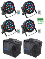 (4) Rockville BATTERY PAR 50 Перезаряжаемые светодиодные прожекторы DMX DJ Wash Up + Пульты + Сумки (4) BATTERY PAR 50+(