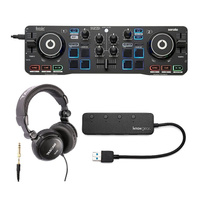 DJ-контроллер Hercules DJControl Starlight Pocket USB в комплекте с наушниками и 4-портовым концентратором Knox USB 3.0
