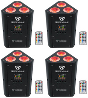Комплект 4 Rockville RF WEDGE BLACK RGBWA + UV Battery Wireless DMX DJ Up Lights + RF Remotes RF WEDGE BLACK