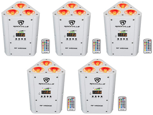 Комплект 5 Rockville RF WEDGE WHITE RGBWA + UV Battery Wireless DMX DJ Up Lights + RF Remotes 5 RF WEDGE WHITE