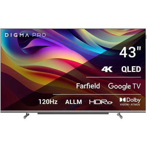 43" Телевизор DIGMA PRO QLED 43L, QLED, 4K Ultra HD, черный, СМАРТ ТВ, Google TV