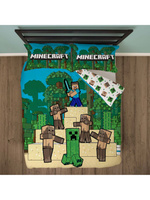 Двусторонний комплект пододеяльника и наволочки Minecraft, зеленый/мульти, двойной комплект
