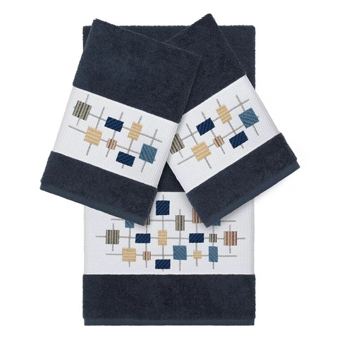 Linum Home Textiles Набор полотенец из 3 предметов из турецкого хлопка с украшением Khloe, темно-синий