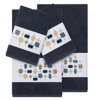 Linum Home Textiles Набор из 4 полотенец из турецкого хлопка с украшением Khloe, темно-синий