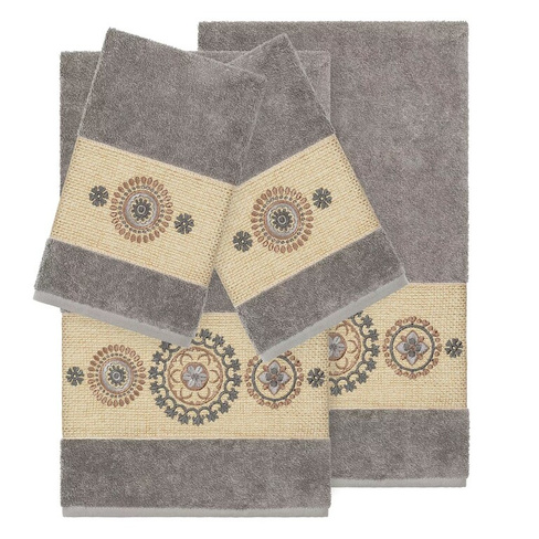 Linum Home Textiles Набор из 4 полотенец из турецкого хлопка с украшением Isabelle, темно-серый