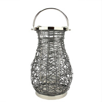 16,25-дюймовый современный серый декоративный плетеный фонарь-свеча на железной колонне со стеклянным ураганом