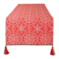 Модная настольная дорожка из жаккардовой коллекции «Красные и белые радостные снежинки» размером 14 x 108 дюймов.