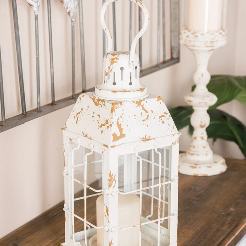 Stella & Eve Рустикальный состаренный белый фонарь из железа и стекла для окон и свечей