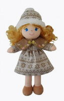 M6056 Кукла мягконабивная, в бежевой шапочке и фетровом платье, 36 см, в открытой коробке ABtoys