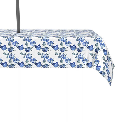 Водоотталкивающее покрытие, для наружного применения, 100 % полиэстер, 60x104 дюйма, синие акварельные розы.