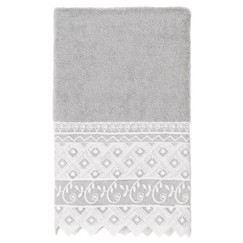 Linum Домашний текстиль, турецкий хлопок Aiden, комплект из 3 белых кружевных полотенец с украшением, светло-серый