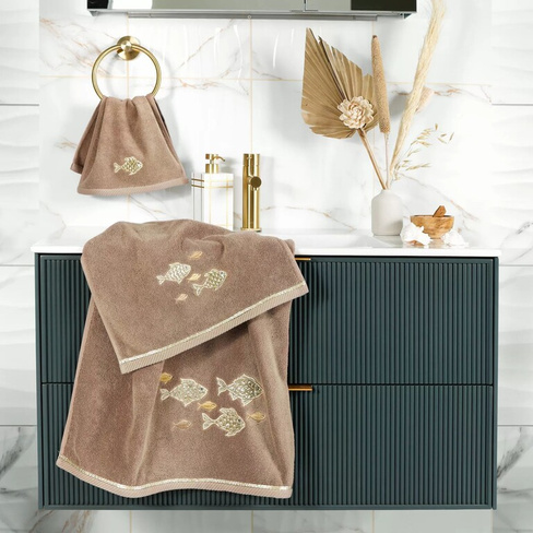 Linum Home Textiles Турецкий хлопок Figi Набор украшенных полотенец для рук из 2 предметов, бежевый
