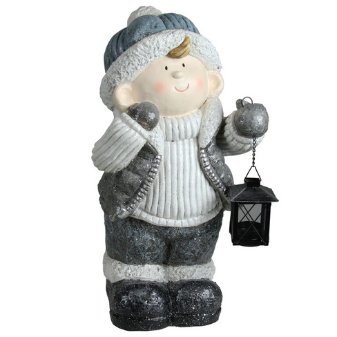 18,5-дюймовый бело-серый маленький мальчик с рождественским фонариком и настольной фигуркой в ​​руках