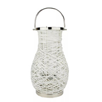 18,5-дюймовый современный белый декоративный плетеный железный столб-фонарь со свечой и стеклянным ураганом