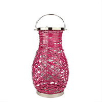 18,5-дюймовый современный декоративный фонарь со свечой на железной колонне цвета фуксии розового цвета со стеклянным ур
