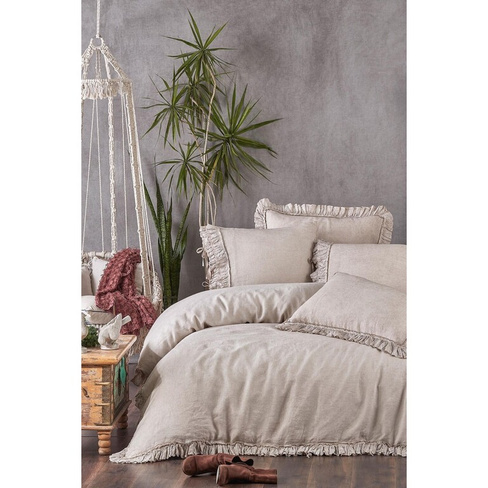 Экокотон Miranda King Size Комплект постельного белья из 100% льна, окрашенный в бежевый цвет, 240X220 см