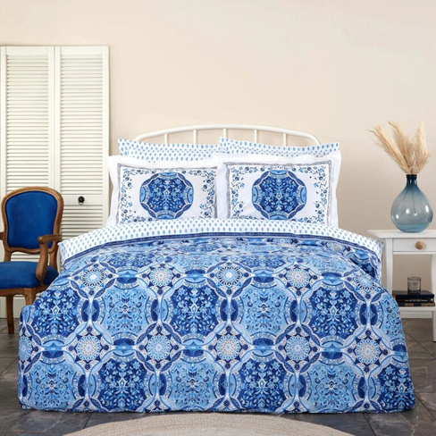Karaca Home Idella Двойной синий Комплект постельного белья из 100 % хлопка