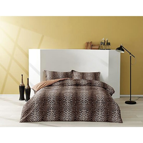 Комплект постельного белья Tac из хлопкового атласа, коричневый с леопардовым принтом