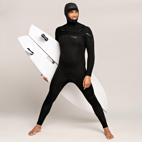 Гидрокостюм для серфинга мужской 900 5/4 мм с капюшоном OLAIAN, черный/черный/бордовый