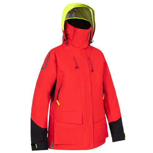 Куртка парусная женская Offshore 900 красная TRIBORD, огненно-красный/неоново-желтый