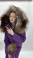 Фиолетовый зимний костюм до -30-35 градусов: штаны+ куртка с большим мехом обесцвеченной лисы - Без аксессуаров