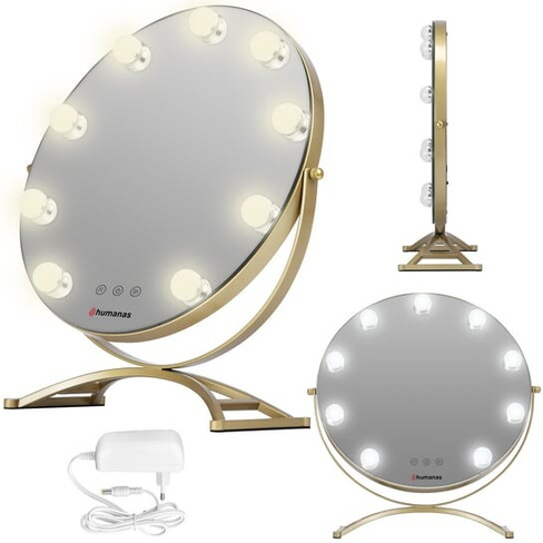 Зеркало для макияжа со светодиодной подсветкой Humanas Hs-hm03, золотой