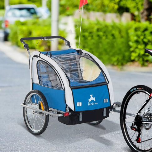 Aosom Elite 360 ​​Swivel 2 в 1 двойной детский двухколесный велосипедный грузовой прицеп и беговая дорожка с 2 ремнями з