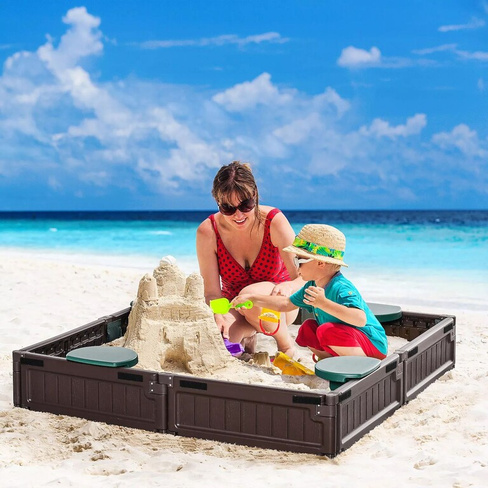 Реконфигурируемая детская песочница Outsunny, меняющая форму, с защитным вкладышем, пластиковая песочница, игрушка для з