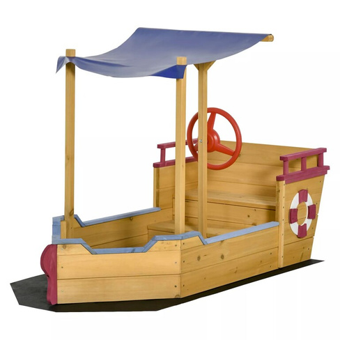 Outsunny Kids Деревянная песочница Игровая приставка Крытая детская песчаная лодка На открытом воздухе для заднего двора