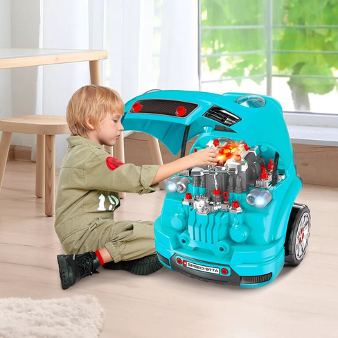 [T] Детский игрушечный набор с двигателем грузовика Qaba, обучающая станция технического обслуживания автомобилей, игров